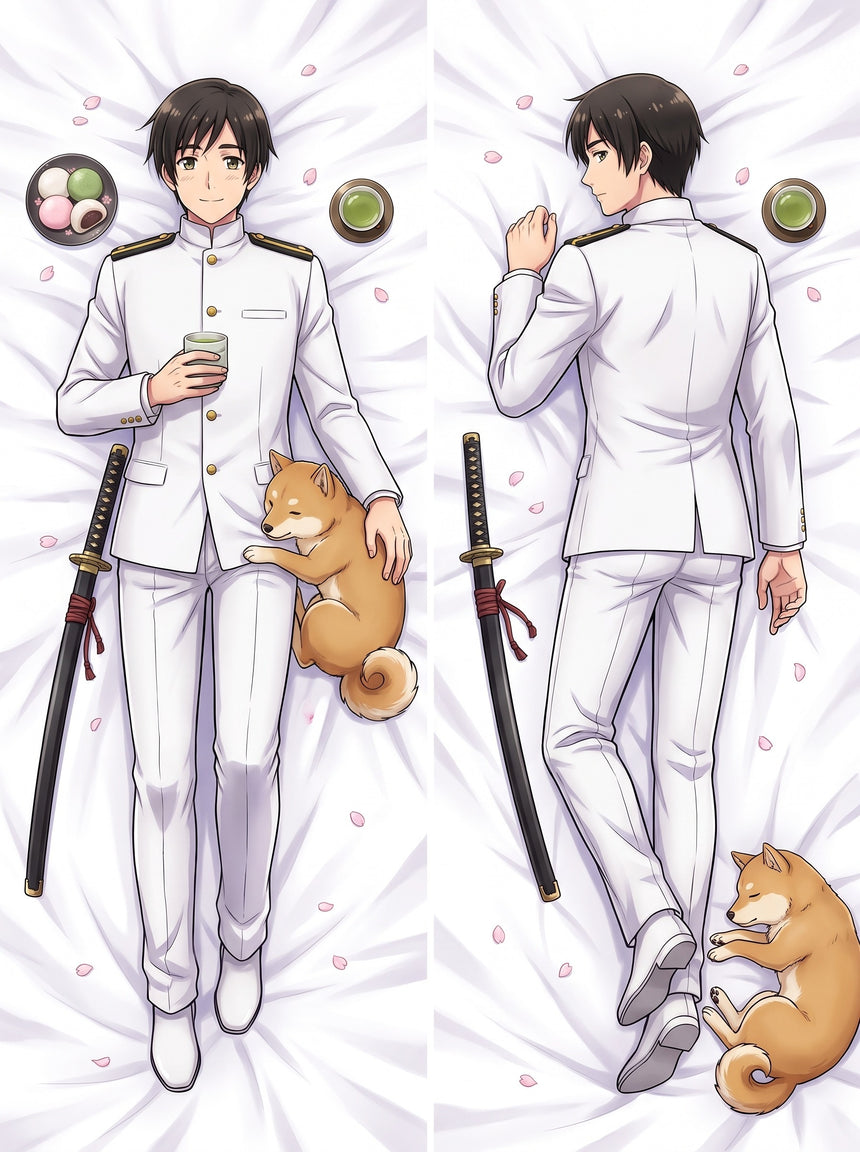 Hetalia Japan Vit Uniform och Pochi Dakimakura